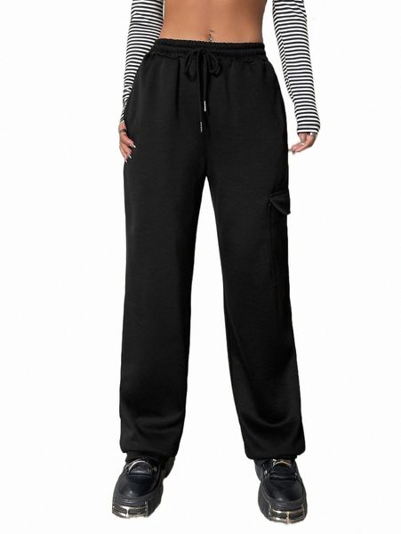 

women's pants & capris flap pocket drawstring waist sweatpants a9ko#, Black;white