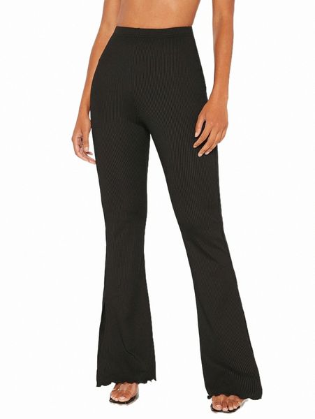 

women's pants & capris tall solid rib knit flare leg pants k0az#, Black;white