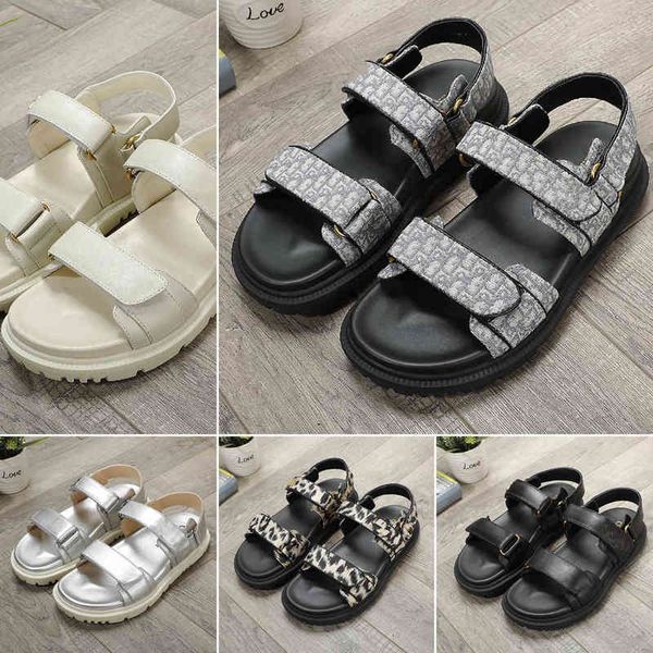 

slippers sandals shoes luxury slides fasteners premium leather version designer flat heel hook and loop back strap for women summer fashion, Black