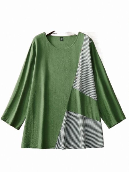 

plus size t-shirt plus contrast panel button front blouse u5dl#, Black