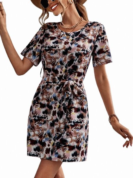 

casual dresses allover print belted dress 2022 new i1ef#, Black;gray