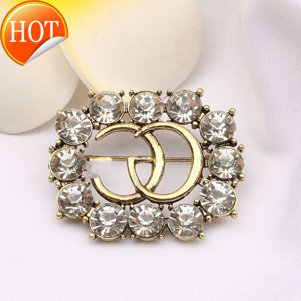 

popular jewelry inlaid with diamond alloy brooch accsori high grade letter double g light luxury pin factory direct sale, Gray