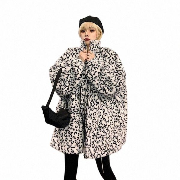 

women's down & parkas women's down & parkas winter faux fur leopard print coat jacket harajuku fashion loose warm 2021 hip-hop str, Black
