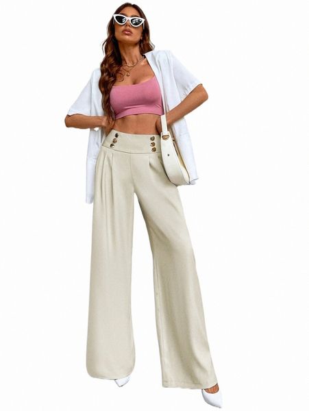 

women's pants & capris high waist plicated detail wide leg pants 72tw#, Black;white