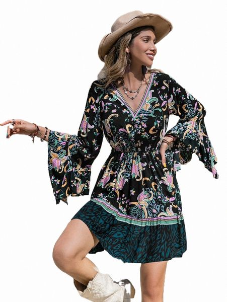 

casual dresses rusttydustty floral print flounce sleeve dress 01pl#, Black;gray