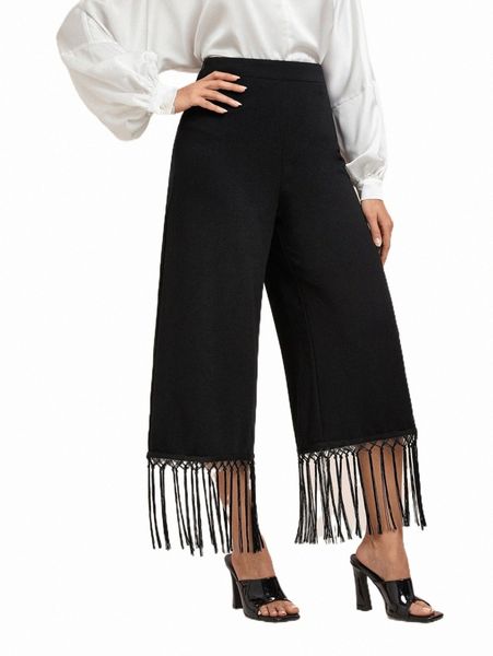

women's pants & capris modely fringe hem wide leg pants e6kj#, Black;white