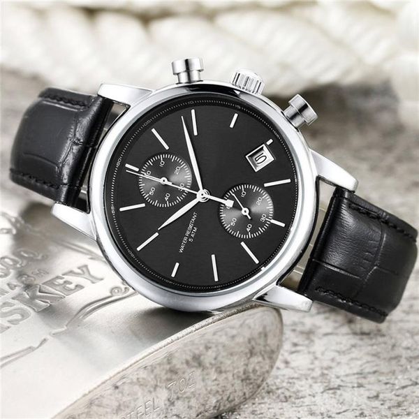 

men watches luxury mens watches all dial work chronograph brand quartz watch leather strap waterproof designer wristw267j, Slivery;brown