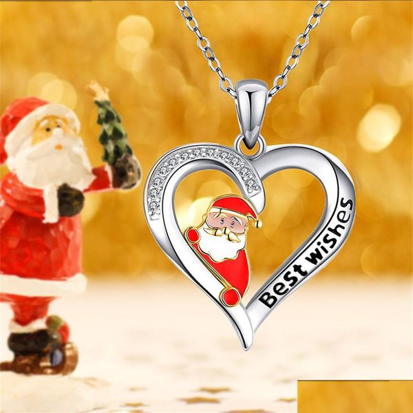 

pendant necklaces explosive crystal christmas snowman elk drip oil lettering necklace holiday gift european and american hollow heart dhbt9, Silver