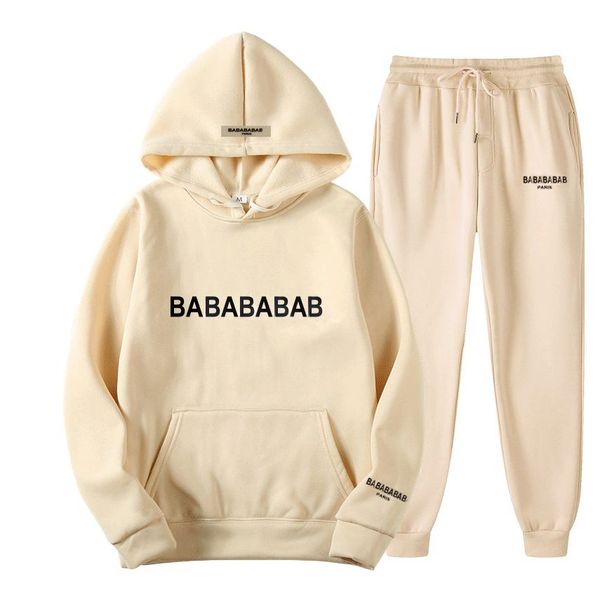

tide letters print men's tracksuits high street loose hoodies and sweatpants sets casual sports suits, Gray