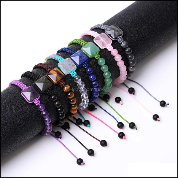 

beaded strands natural gemstone pyramid bracelets for women men strands beads friendship feng shui reiki positive energy metaphysica dhzoa, Black