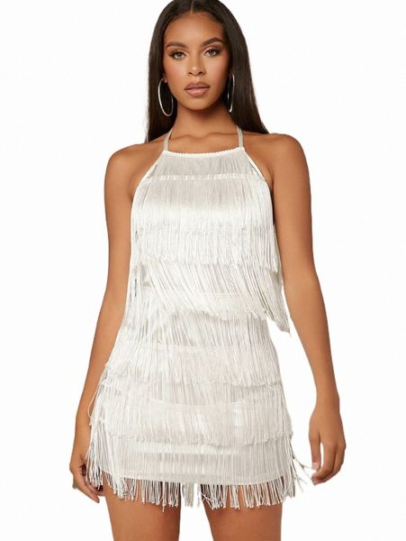 

casual dresses layered fringe hem backless halter mini dress z7sy#, Black;gray