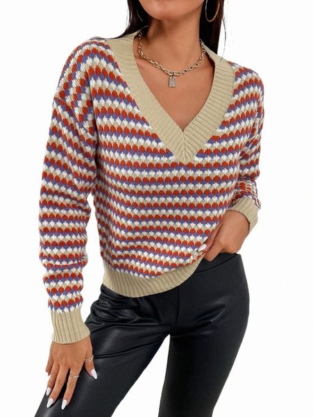 

women's sweaters contrast trim v-neck drop shoulder sweater r0qc#, White;black