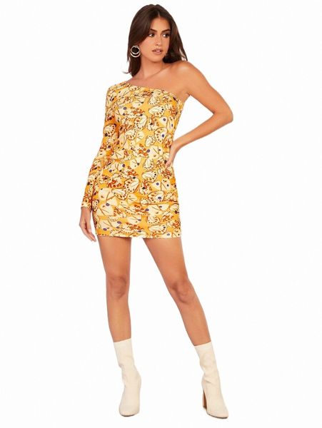 

casual dresses graphic print one shoulder ruched bodycon dress h0kq#, Black;gray