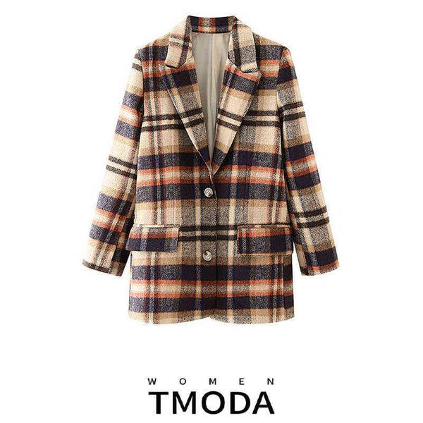 

suit tmoda365 single breasted women plaid blazer long sleeves casual autumn win, White;black