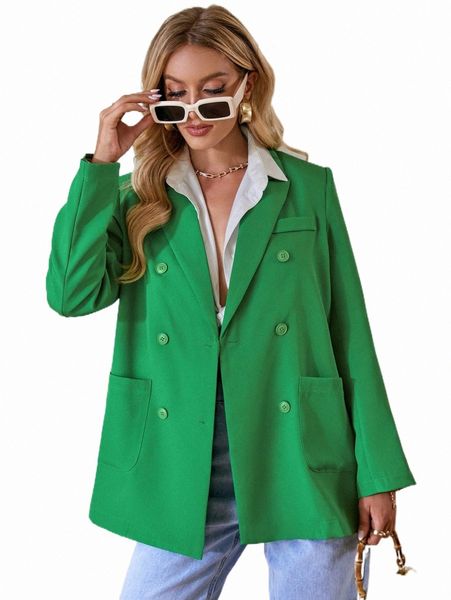 

women's two piece pants double breasted pocket detail blazer u4lz#, White