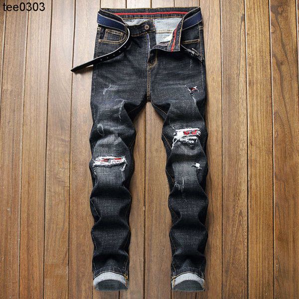 

jeans with holes small straight slim stretch balman men's pants, Blue