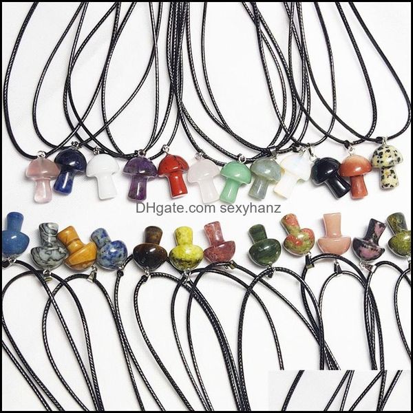 

pendant necklaces cute 2cm carving mushroom shape pendant reiki healing crystal tiger eye rose quartz opal aventurines rope chain nec dhwjx, Silver