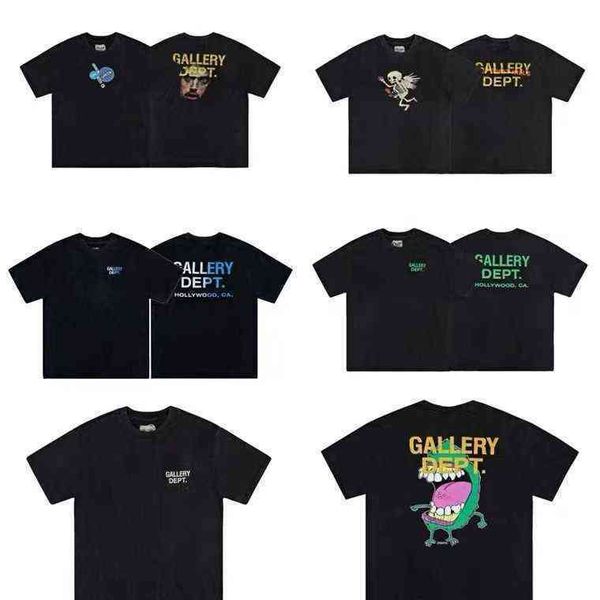 

men's t-shirt galley dept fashion shirt gallerydept vintage american wash trend loose street print and women's short high, White;black
