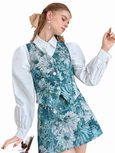 

women's jackets mod floral print button front vest jacket q687#, Black;brown