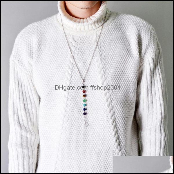 

pendant necklaces 7 chakra stones point pendant charm ankh yoga jewelry semi precious stone fashion chokers necklaces for women drop dheg3, Silver