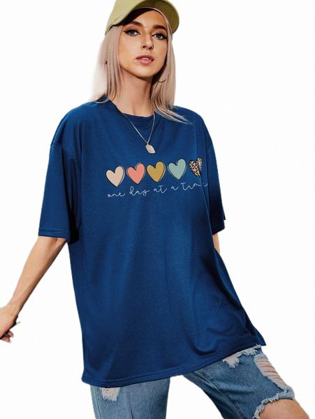 

women's t-shirt heart and slogan graphic oversized tee c4a9#, White