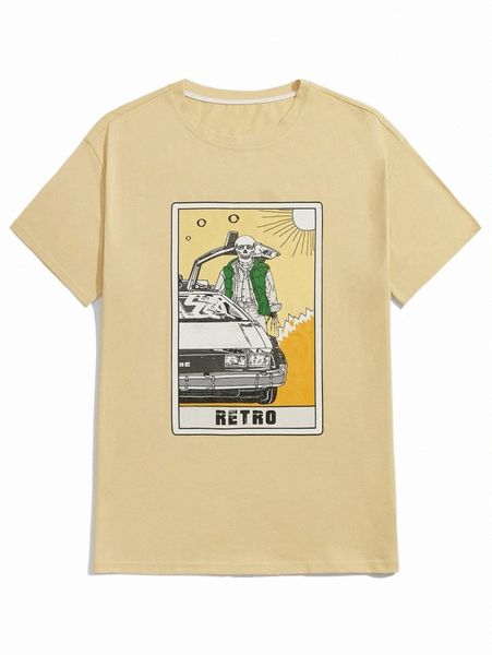 

men's t-shirts romwe guys skeleton & car print tee t9ta#, White;black