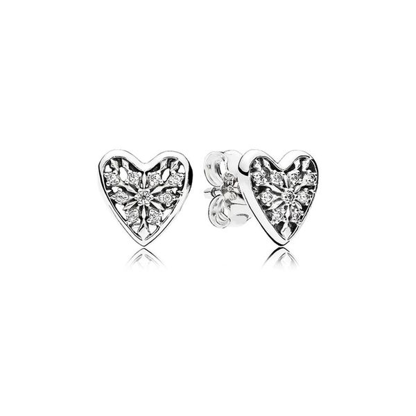 

romantic heart shape snowflake earrings luxury designer 925 sterling silver suitable for pandora cz diamond lady elegant earrings with 219a, Golden;silver
