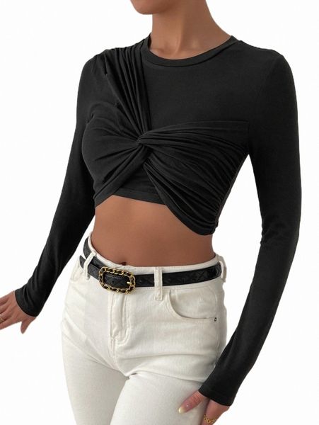 

women's t-shirt twist front crop tee 2022 new p2wa#, White