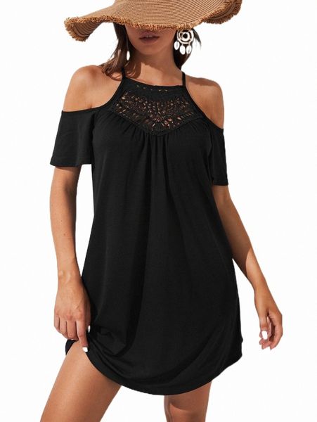 

casual dresses tall cold shoulder guipure lace insert dress f5vf#, Black;gray