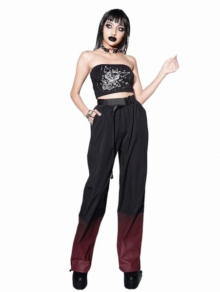 

women's pants & capris high waist ombre belted pants b6gn#, Black;white