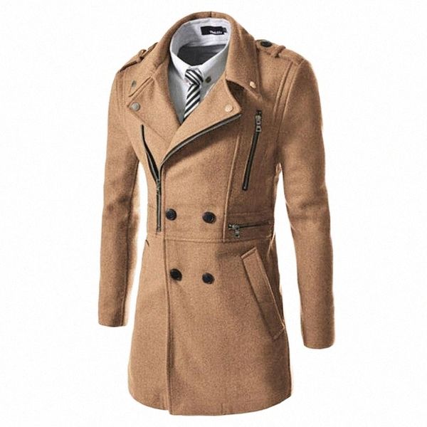 

men's wool & blends men's wool & blends casual slim winter fashion long coats warm turn down collar blend coat and jacket solid si, Black