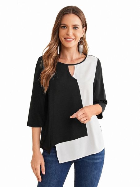 

women's blouses & shirts emery rose keyhole neck colorblock blouse l97k#, White