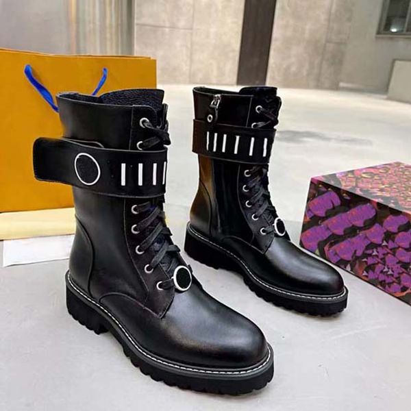 

new luxury designer women boots genuine leather thick bottom classic flower martin boot platform middle heel autumn and winter shoes size 35, Black