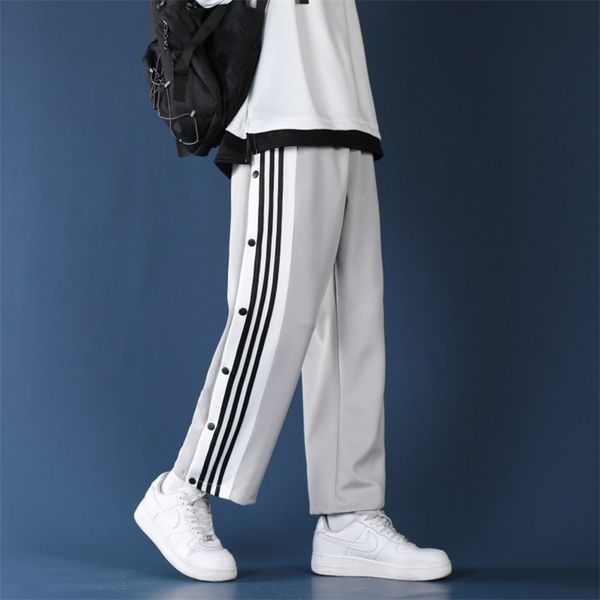

men's pants men loose sweatpants men casual all-match long pants training side-open button sweatpants streetwear wide leg pants 358 220, Black