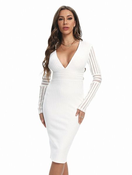 

casual dresses plunging neck mesh panel bandage dress s27q#, Black;gray