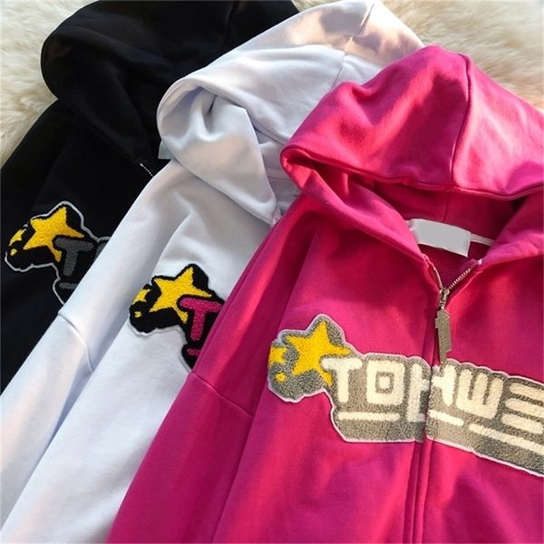 

women's hoodies sweatshirts letter embroidery hoodies women high street loose flocking sweatshirts vintage hoodie casual cardigan 22090, Black