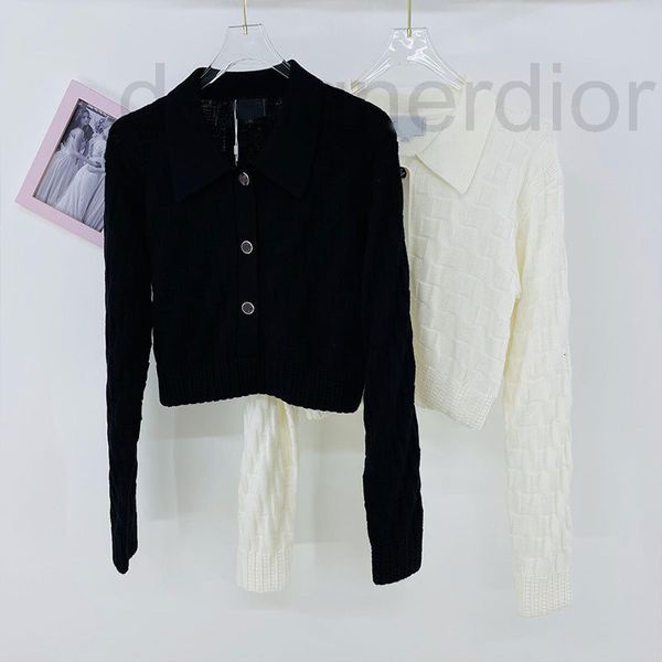 

women's knits & tees designer small fragrance lapel square long sleeve single breasted knit slim stylish short jacket 9oog, White