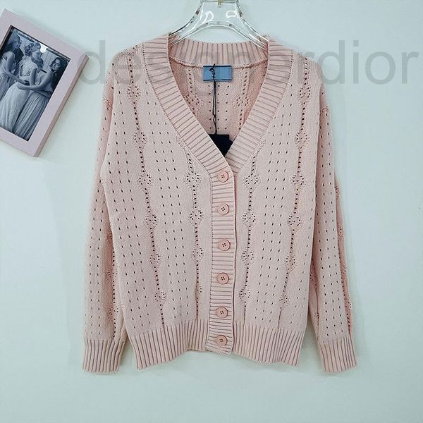 

women's knits & tees designer autumn new v-neck single breasted long sleeve sweater pink fresh diamond hollow out teenage girls casual, White