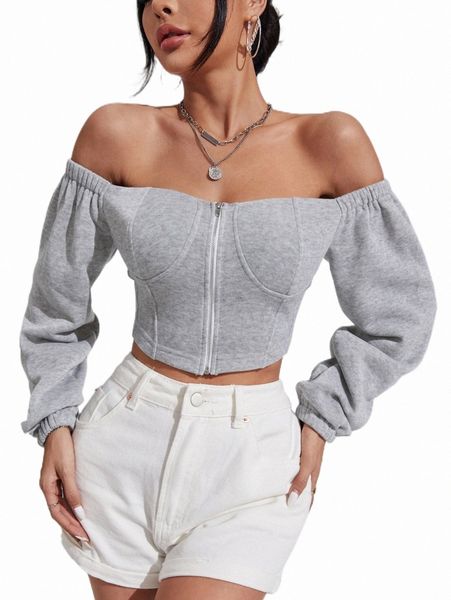 

women's hoodies & sweatshirts off shoulder zip up sweatshirt s6r3#, Black