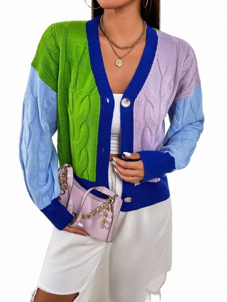 

women's sweaters colorblock cable knit drop shoulder cardigan r8w7#, White;black