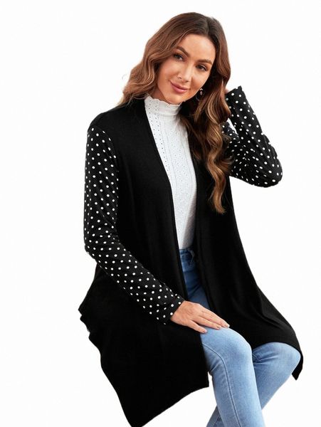 

women's down & parkas emery rose polka dot asymmetrical hem open front coat y3mc#, Black