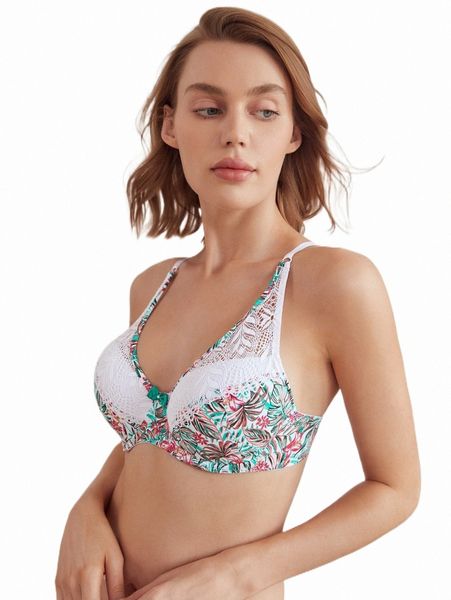 

women's sleepwear floral print contrast lace bra k4bt#, Black;red