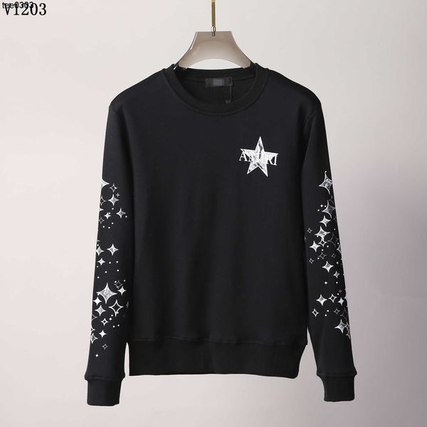 

hoodies 2021 men's korean fashion trendy men high street trendy men amirs personality five-star printing round neck sweater men, Black