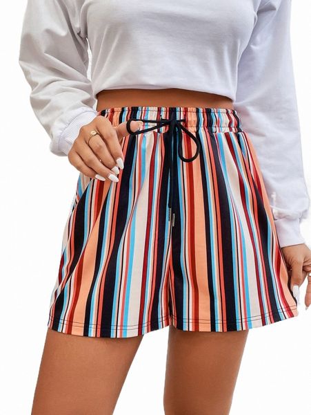 

women's shorts striped drawstring waist shorts d0kk#, White;black