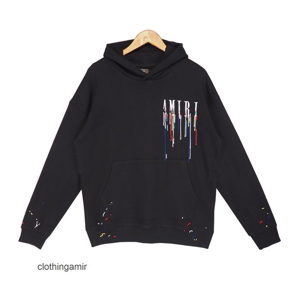 

hoodies women's sweaters mens fashion amirs streetwear oversized speckled paint hoodie dripping effect lovers' letter men's t, Black