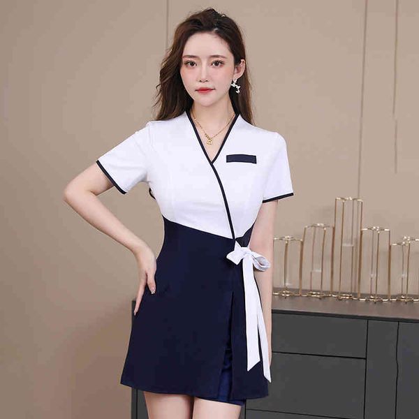 

luxury party dresses chine style beauty salon beautician health club bath foot technician splicing lace, Black
