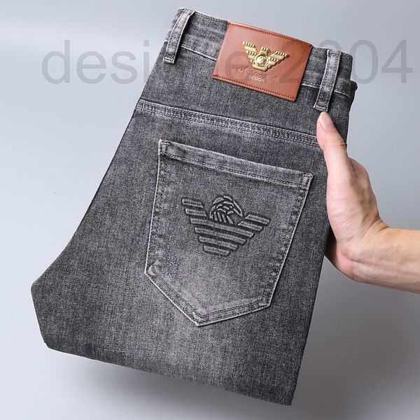 

men's jeans designer high end light luxury jeans male three-dimensional printing elastic straight tube slim fit small feet gray korean, Blue