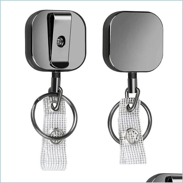 

keychains keychains heavy duty retractable badge holder reel square metal id with belt clip cam key ring for name card keychainkeycha dhjl6, Silver