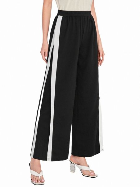 

women's pants & capris contrast side seam sweatpants 81z0#, Black;white