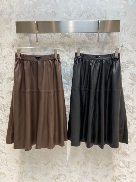 

fashion autumn winter 2 color leather skirts women long skirt high waist a-line design vintage skirt, Black